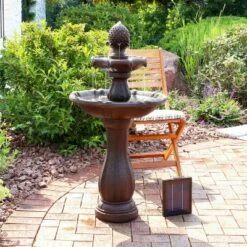 Sunnydaze Decor Sunnydaze Outdoor 2-Tier Pineapple Solar Powered Water Fountain with Battery Backup and Submersible Pump - 46" - Rust Finish