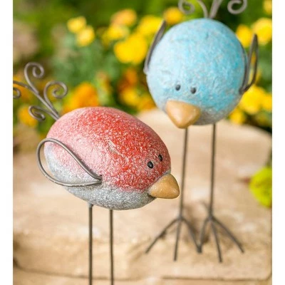 Wind & Weather Colorful Resin Rock Birds with Wire Wings, Tails, Legs and Feet, Set of 2 4 Wind & Weather Colorful Resin Rock Birds with Wire Wings, Tails, Legs and Feet, Set of 2 - Image 2