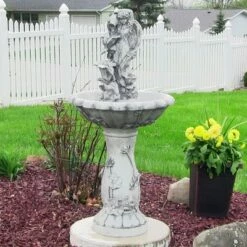 Sunnydaze Decor Sunnydaze Outdoor Polyresin Fairy Flower Solar Powered Water Fountain Feature with Battery Backup - 42"