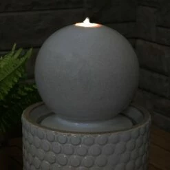 Sunnydaze Decor Sunnydaze Modern Orb on Circle-Pattern Base Ceramic Outdoor Fountain with LED Lights, Gray