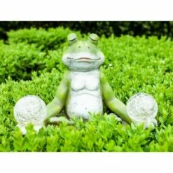 10" Resin Solar Yoga Frog Holding 2 Glass Jars Garden Statue Green - Exhart -Cheap Garden Decor Store unnamed file 67
