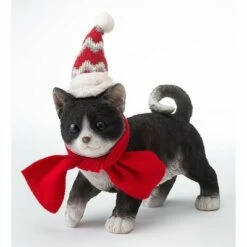 Plow & Hearth Holiday Kitten Statue with Hat and Scarf