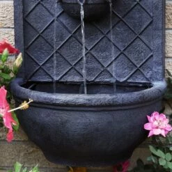 Sunnydaze Decor Sunnydaze 26"H Solar Polystone Messina Outdoor Wall-Mount Water Fountain, Lead Finish -Cheap Garden Decor Store unnamed file 6846