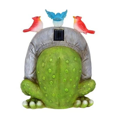 10" Solar Welcome Frog With Birds Resin Statue Gray - Exhart 9 10" Solar Welcome Frog With Birds Resin Statue Gray - Exhart - Image 7