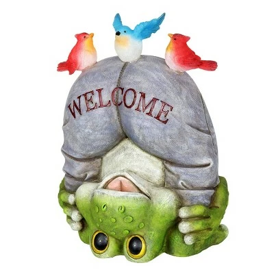 10" Solar Welcome Frog With Birds Resin Statue Gray - Exhart 11 10" Solar Welcome Frog With Birds Resin Statue Gray - Exhart - Image 9