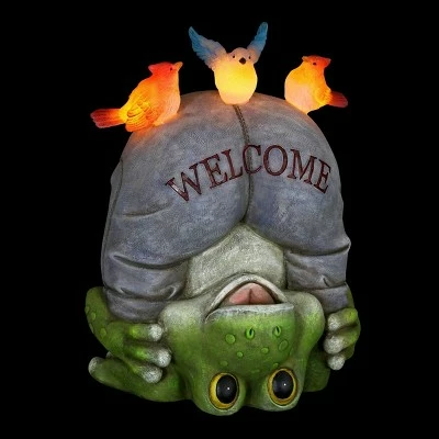 10" Solar Welcome Frog With Birds Resin Statue Gray - Exhart 12 10" Solar Welcome Frog With Birds Resin Statue Gray - Exhart - Image 10