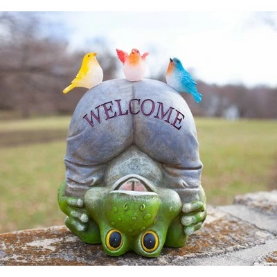 10" Solar Welcome Frog With Birds Resin Statue Gray - Exhart 15 10" Solar Welcome Frog With Birds Resin Statue Gray - Exhart - Image 13