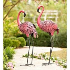 Wind & Weather Fancy-Feathered Indoor/Outdoor Metal Looking Back Flamingo