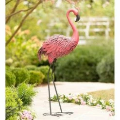 Wind & Weather Fancy-Feathered Indoor/Outdoor Metal Looking Back Flamingo -Cheap Garden Decor Store unnamed file 700