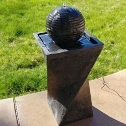 Sunnydaze Decor Sunnydaze Outdoor Black Ball Solar Powered Water Fountain with Backup Battery and LED Light - 32" - Black -Cheap Garden Decor Store unnamed file 7019