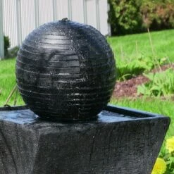 Sunnydaze Decor Sunnydaze Outdoor Black Ball Solar Powered Water Fountain with Backup Battery and LED Light - 32" - Black -Cheap Garden Decor Store unnamed file 7022