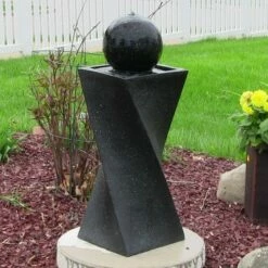 Sunnydaze Decor Sunnydaze Outdoor Polyresin Solar Powered Black Ball Water Fountain Feature with LED Light - 30" - Black