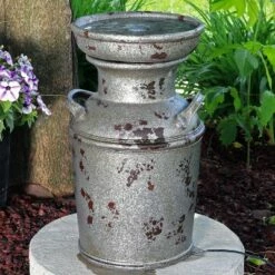 Sunnydaze Decor Sunnydaze 20"H Electric Polystone Farmhouse Vintage Milk Can Birdbath Outdoor Water Fountain with LED Lights -Cheap Garden Decor Store unnamed file 7035