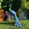 28" Metal Peacock Outdoor Decor With Glossy Finish Statue - Alpine Corporation