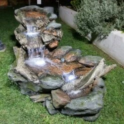 Alpine Corporation 28" Resin 3-Tier Rainforest Fountain with LED Lights Bronze