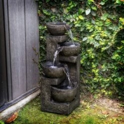 Alpine Corporation 24" Three Tier Stone Bowl Tabletop Fountain - Light Green