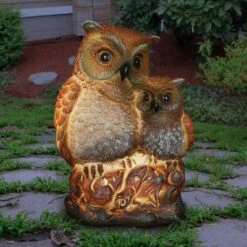 10" Resin Solar Owl With Owlets Statue Brown - Exhart