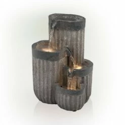 Alpine Corporation Alpine 14" Cascading Pillar Tabletop Fountain with LED Lights Gray -Cheap Garden Decor Store unnamed file 7296