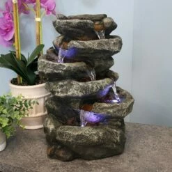 Sunnydaze Decor Sunnydaze Indoor Home Office Relaxing 6-Tiered Stone Falls Tabletop Water Fountain with LED Lights - 15" -Cheap Garden Decor Store unnamed file 7306