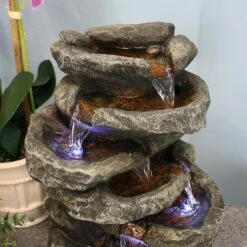 Sunnydaze Decor Sunnydaze Indoor Home Office Relaxing 6-Tiered Stone Falls Tabletop Water Fountain with LED Lights - 15" -Cheap Garden Decor Store unnamed file 7311