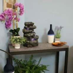 Sunnydaze Decor Sunnydaze Indoor Home Office Relaxing 6-Tiered Stone Falls Tabletop Water Fountain with LED Lights - 15" -Cheap Garden Decor Store unnamed file 7314