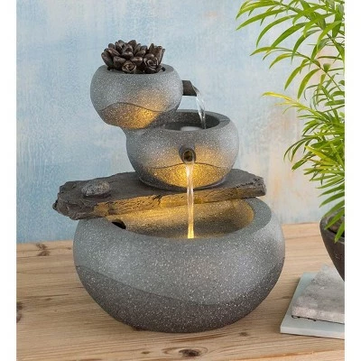 Wind & Weather Lighted Three-Tier Indoor Fountain with Electric Pump 3 Wind & Weather Lighted Three-Tier Indoor Fountain with Electric Pump
