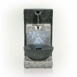 Alpine Corporation Alpine 14" Modern Cascading Tabletop Fountain with LED Lights Gray