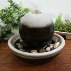 Sunnydaze Decor Sunnydaze Indoor Home Office Tabletop Modern Orb Smooth Glazed Ceramic Water Fountain Feature - 7" - Dark Brown