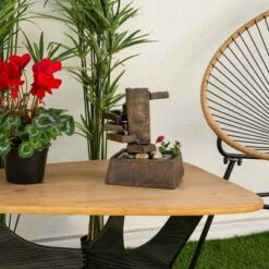 Alpine Corporation 11" Resin Tiered Stone Eternity Tabletop Fountain Brown