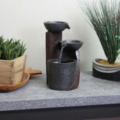 Sunnydaze Decor Sunnydaze Indoor Home Decorative Resin 3-Tier Descending Bowls Tabletop Water Fountain - 9" - Dark Brown