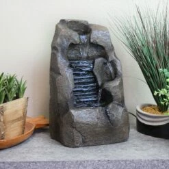 Sunnydaze Decor Sunnydaze Indoor Home Office Decorative Resin Stony Rock Waterfall Tabletop Water Fountain - 11" - Gray