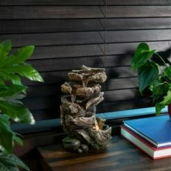 Alpine Corporation Alpine 11" Rainforest Five Tier Cascading Fountain with LED Light Gray