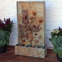 Sunnydaze Decor Sunnydaze 32"H Electric Slate and Metal Climbing Vines Outdoor Water Fountain with LED Light -Cheap Garden Decor Store unnamed file 7755
