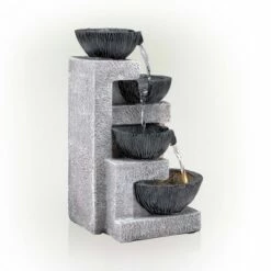 Alpine Corporation Alpine 14" Cascading Bowl Tabletop Fountain with LED Lights Gray -Cheap Garden Decor Store unnamed file 7771