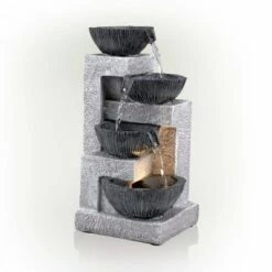 Alpine Corporation Alpine 14" Cascading Bowl Tabletop Fountain with LED Lights Gray -Cheap Garden Decor Store unnamed file 7772