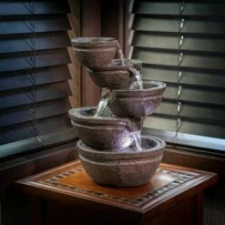 Alpine Corporation Alpine 13" Tiering Bowls Tabletop Fountain with LED Lights Gray