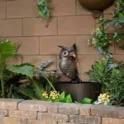Alpine Corporation 23" Iron Owl Fountain Brown