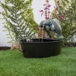 Alpine Corporation 17" Metal Indoor/Outdoor Tin Basin with 2 Fish Water Fountain Bronze