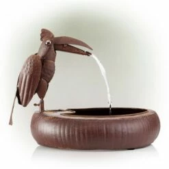 Alpine Corporation 16" Iron Indoor/Outdoor Rustic Metal Toucan Water Fountain Yard Statue Brown -Cheap Garden Decor Store unnamed file 7884