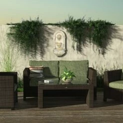 Alpine Corporation 32" Resin Classical Walled Fountain with Lion Head and LED Lights Off-White