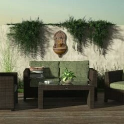 Alpine Corporation 32" Resin Classical Walled Fountain with 7 LED Lights Brown