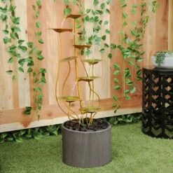 Alpine Corporation 32" Metal Multi-Tiered Lily Pads Fountain with Stones Copper