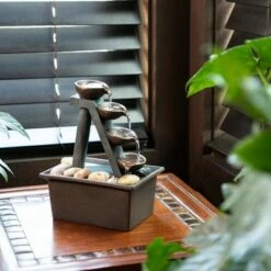 Alpine Corporation 8" Resin 4-Tiered Step Tabletop Fountain Brown