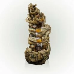 Alpine Corporation 47" Resin Outdoor 5-Tier Tree Trunk Waterfall Floor Fountain with LED Lights Brown -Cheap Garden Decor Store unnamed file 8073