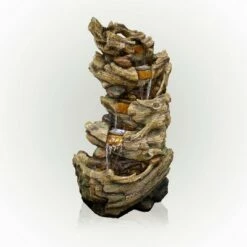 Alpine Corporation 47" Resin Outdoor 5-Tier Tree Trunk Waterfall Floor Fountain with LED Lights Brown -Cheap Garden Decor Store unnamed file 8074