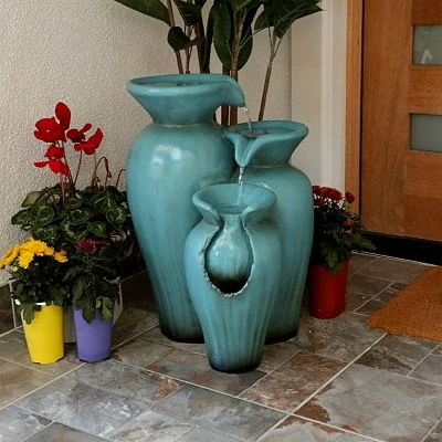 21" Indoor/Outdoor Concrete Fountain Turquoise - Alpine Corporation 3 21" Indoor/Outdoor Concrete Fountain Turquoise - Alpine Corporation
