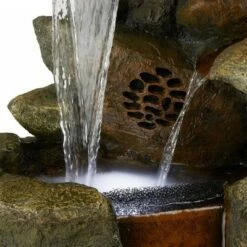 Alpine Corporation 51" Fiberglass Rainforest Floor Fountain with LED Lights and Bluetooth Speaker Brown