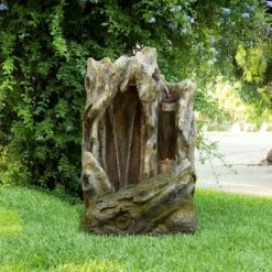 Alpine Corporation 62" Resin Tree Trunk Fountain with LED Lights Taupe