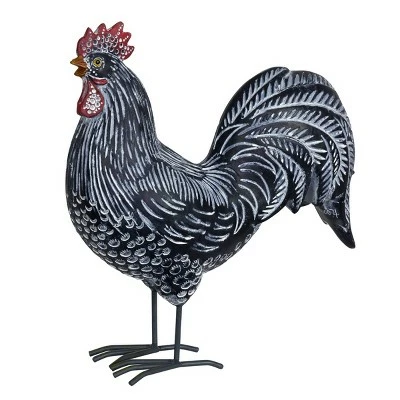 12.2" Resin Striped Rooster Statue Black and White - Exhart 9 12.2" Resin Striped Rooster Statue Black and White - Exhart - Image 7