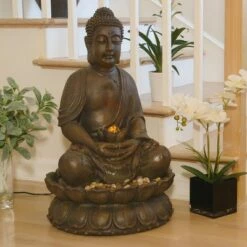 Alpine Corporation 33" Buddha Fountain With LED Lights - Light Brown